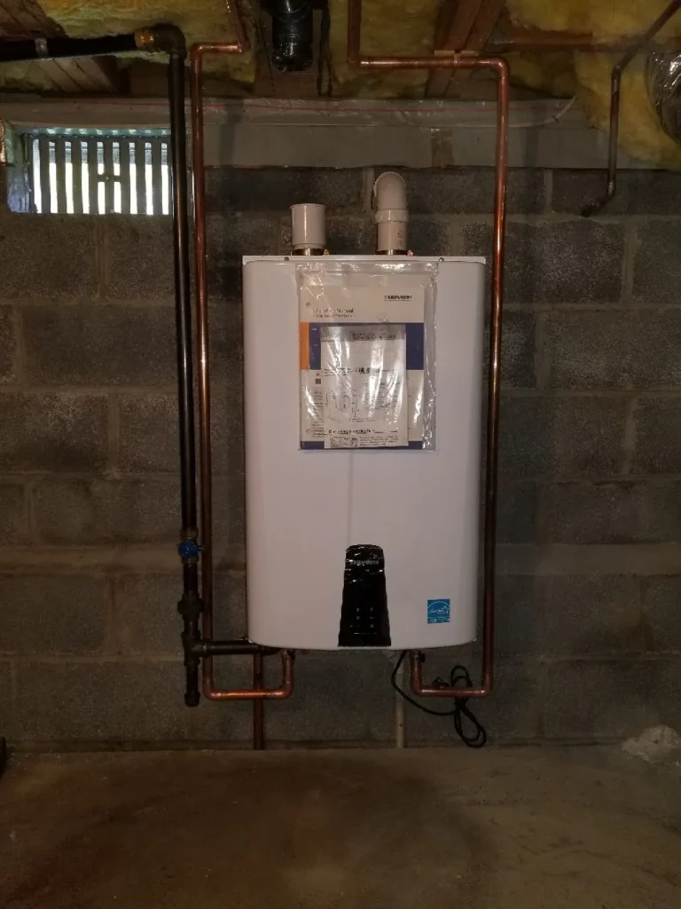 Navien tankless water heater installed by Absolute Precision Plumbing & Heating in Bergen County NJ, serving Paramus, NJ