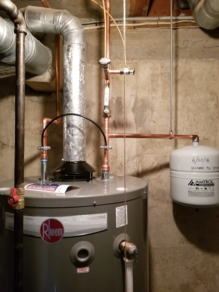 Rheem water heater installation with expansion tank by Absolute Precision, Bergen County NJ