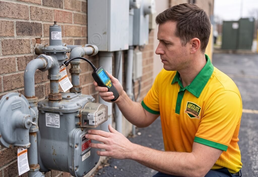 Licensed plumber performing gas leak detection in Saddle Brook NJ