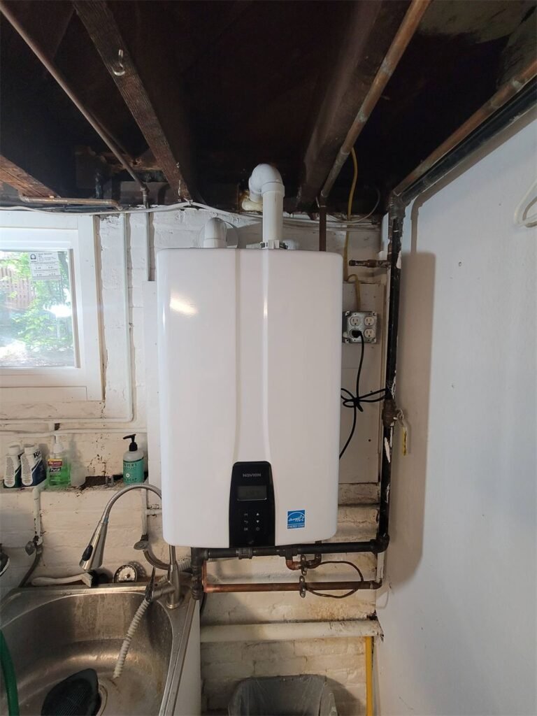 Navien tankless water heater installed by Absolute Precision Plumbing and Heating in Glen Rock, NJ