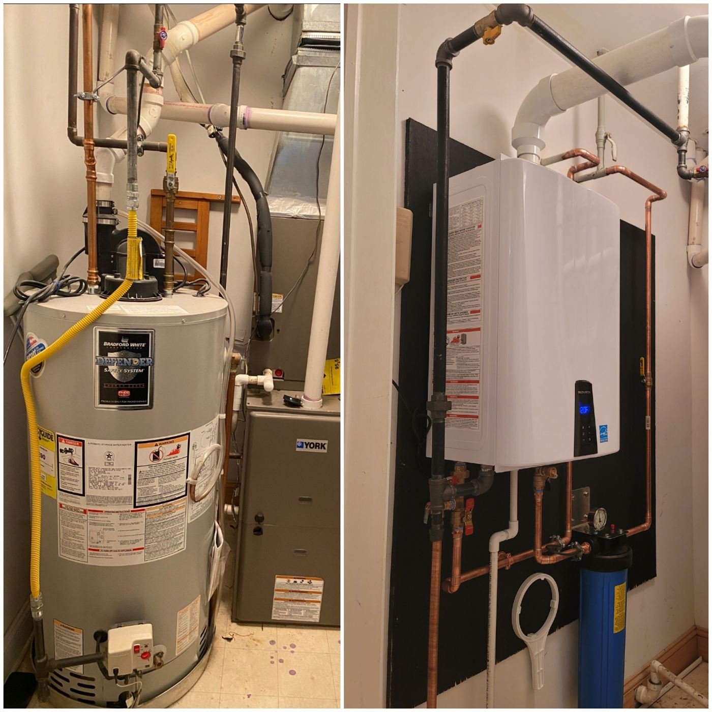 Navien tankless water heater unit installed in a home