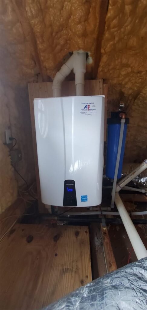Navien tankless water heater installed in a pool house by Absolute Precision Plumbing and Heating in Upper Saddle River, NJ