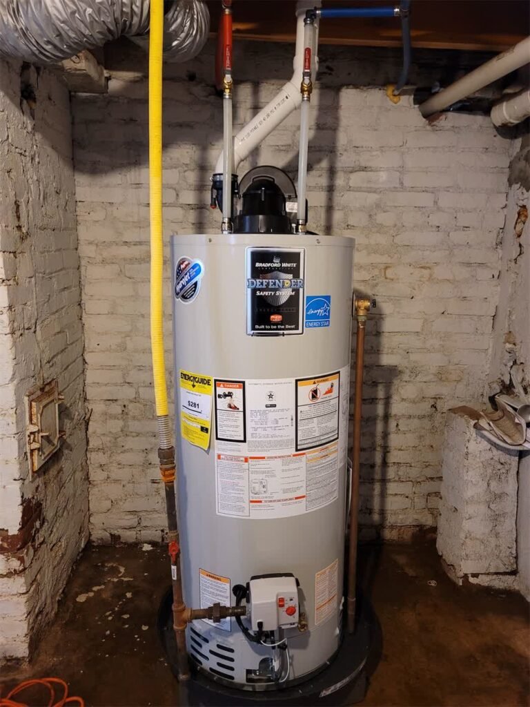 Bradford White gas water heater installed by Absolute Precision Plumbing & Heating in Bergenfield, NJ