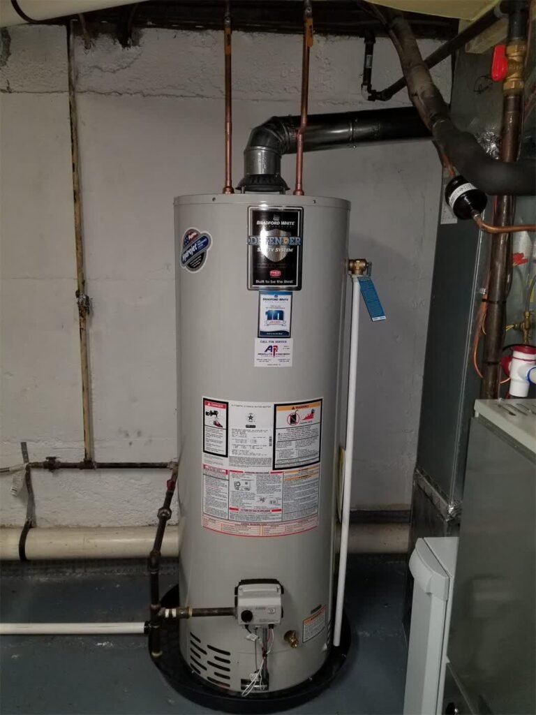 Bradford White gas water heater installed by Absolute Precision Plumbing & Heating in Oakland, NJ